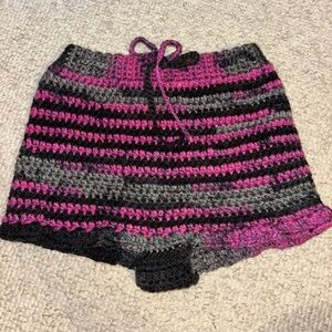 Crochet Striped Shorts in Pink and Gray